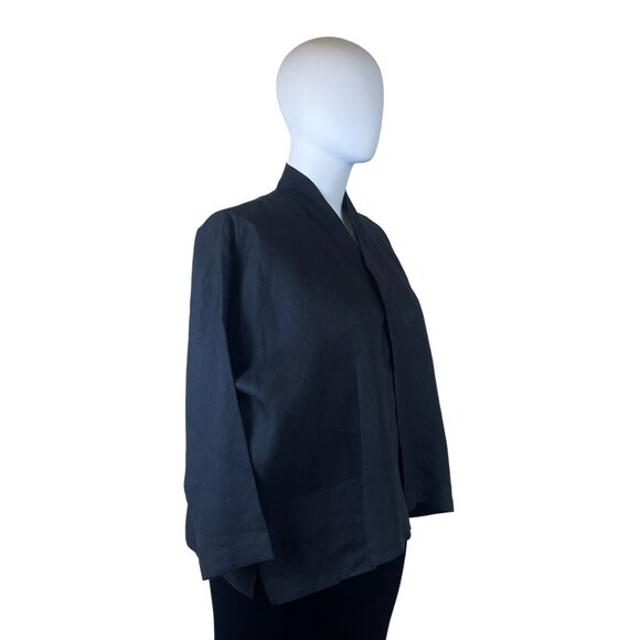 Eskandar Womens Black 100% Linen Button Front BlouseLong Sleeve Elegant Size 1 - Picture 2 of 8
